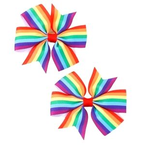 Set of 2 Rainbow Ribbon Bow Hair Clips